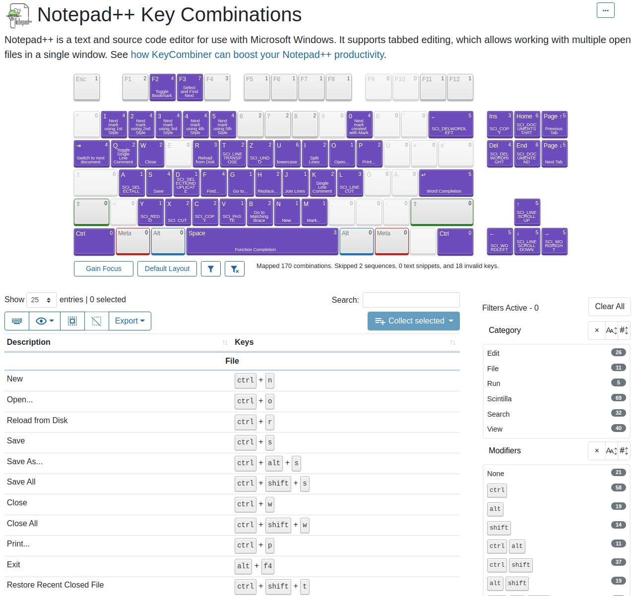 Notepad-plus-plus collection in KeyCombiner