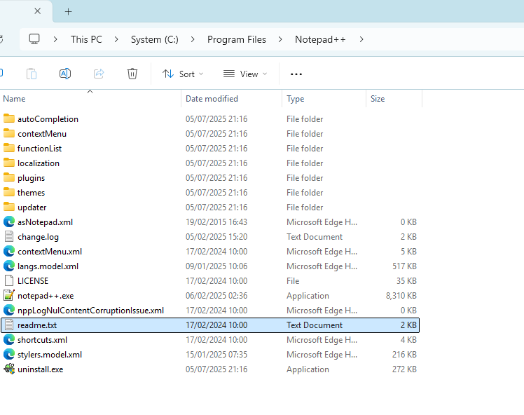 NP++ 8.7.7 folder contents after reinstall.png